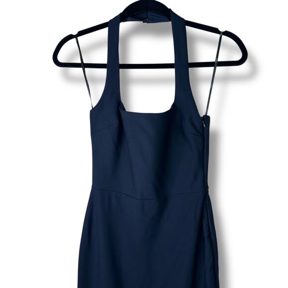 Lulus NWOT Londa Dark Navy Blue Halter Neck Trumpet Bodycon Knit Midi Dress XS - Picture 5 of 10